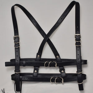 Leather harness, closes in waist or underbust, genuine leather, stylish and robust.