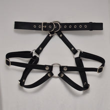 Load image into Gallery viewer, Lilly strap on in genuine leather, high waisted, black. Front, product picture. 