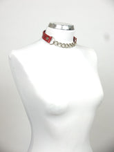 Load image into Gallery viewer, leather chocker with chain red product picture